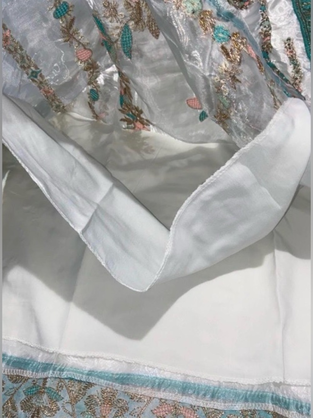 White Embroidered Silk Mix Suit Set - Picture 6 of 7